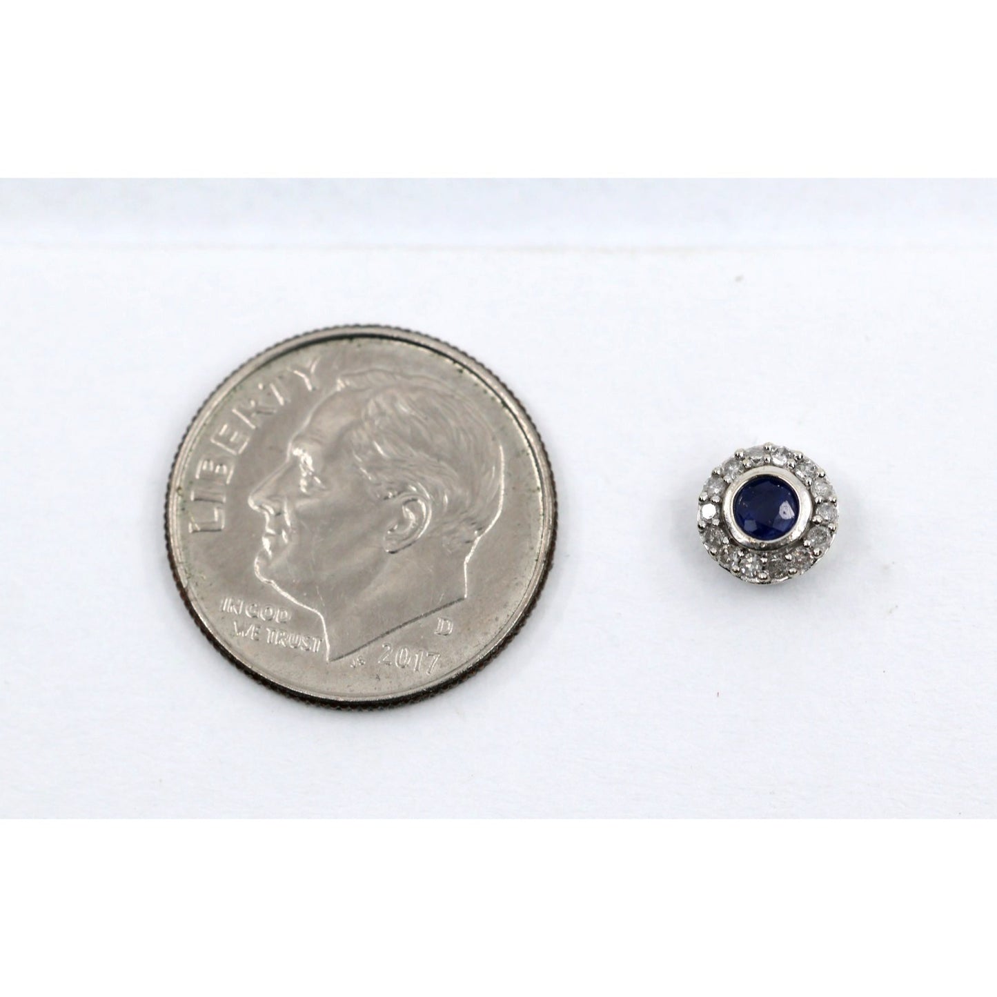 Single 10K White Gold Round Shaped Sapphire & Diamond Stud Earring