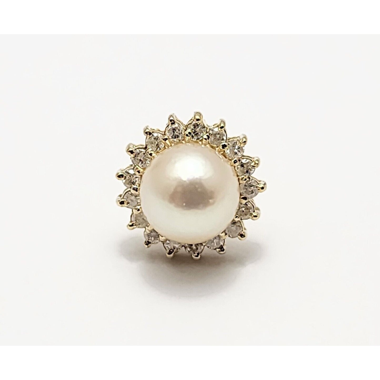 Single 14K Yellow Gold Round Pearl & Diamond Stud Earring