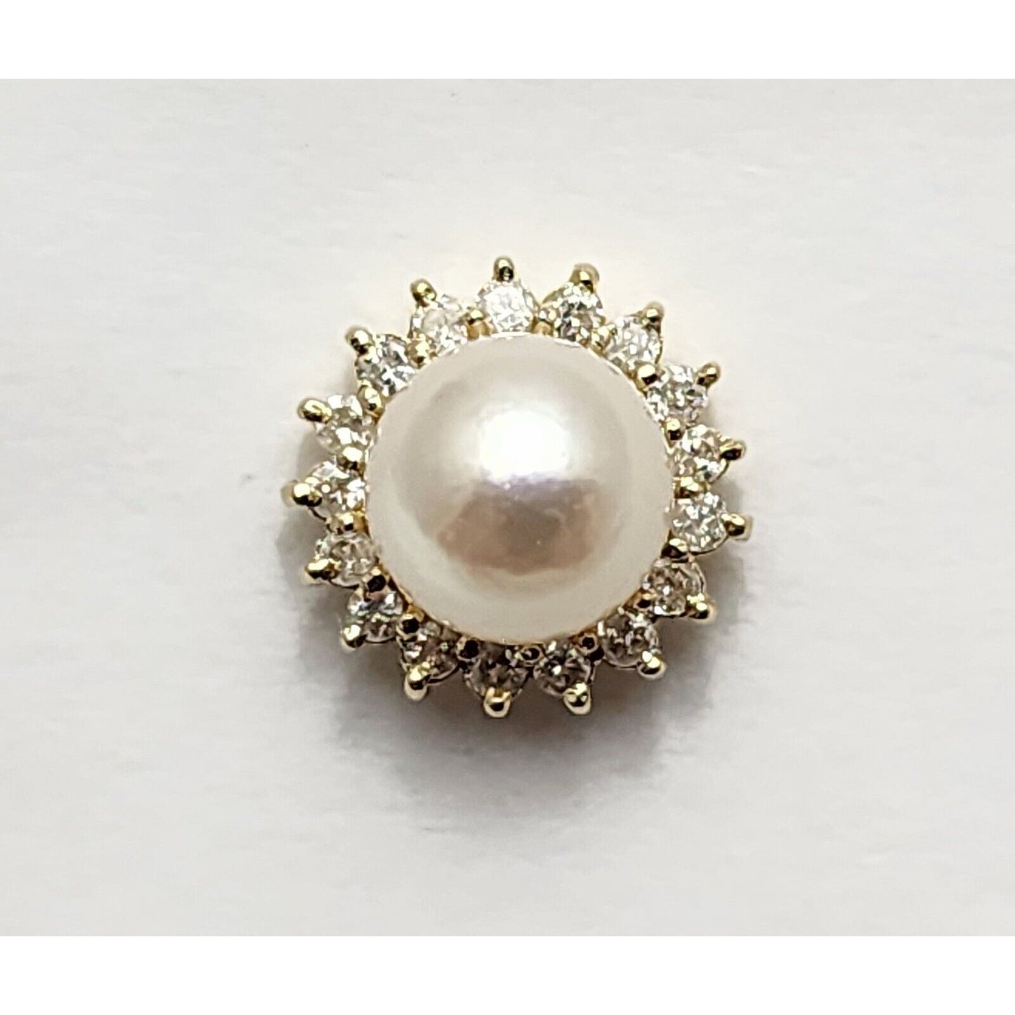 Single 14K Yellow Gold Round Pearl & Diamond Stud Earring