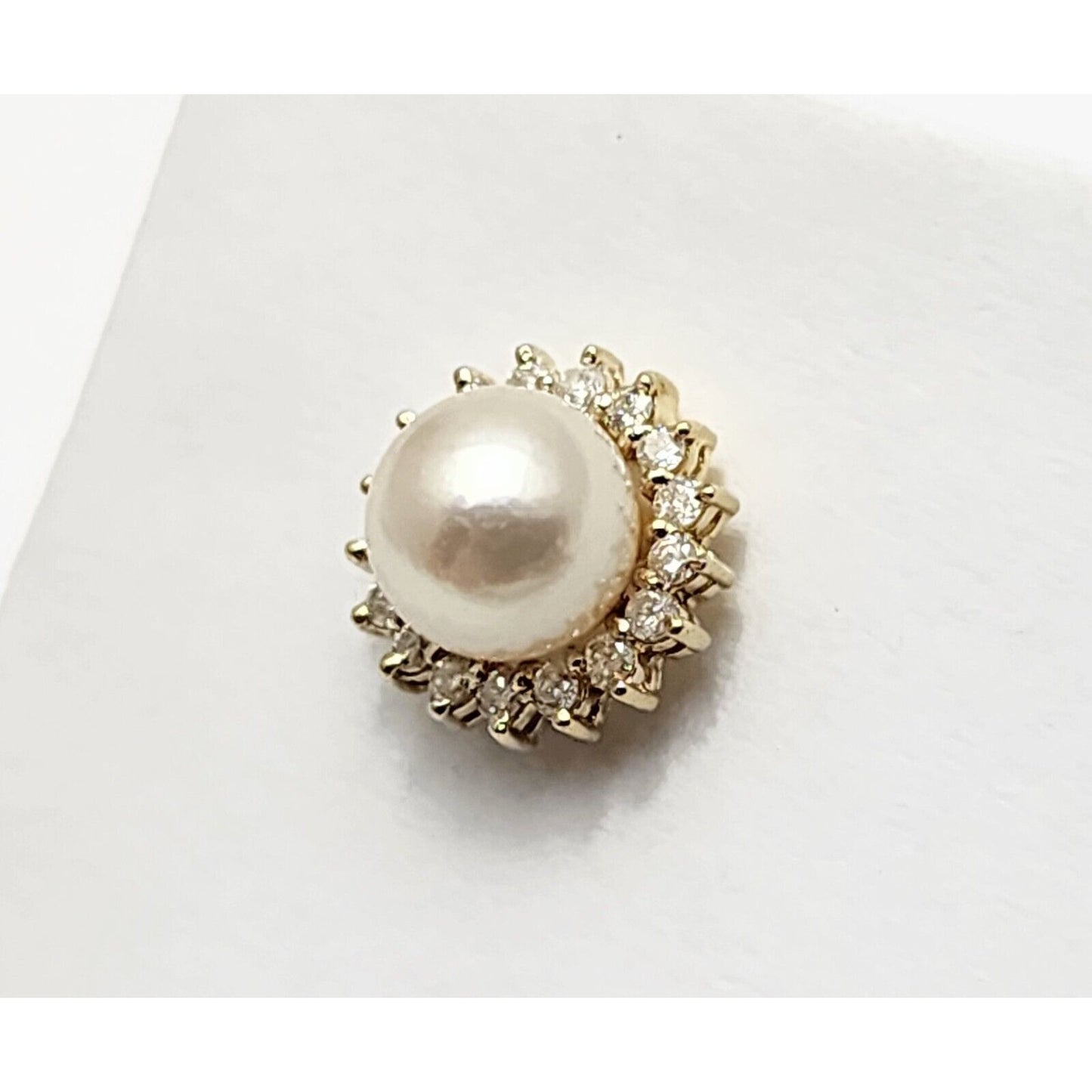 Single 14K Yellow Gold Round Pearl & Diamond Stud Earring