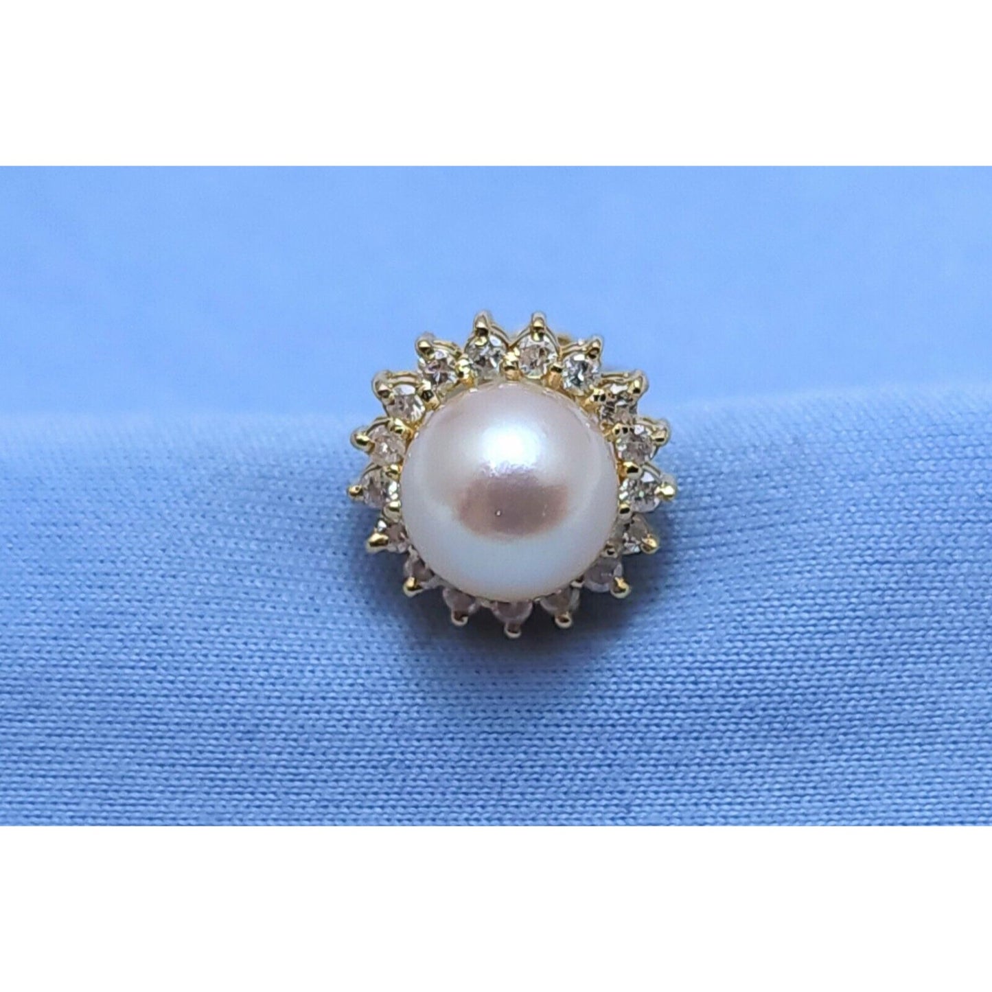 Single 14K Yellow Gold Round Pearl & Diamond Stud Earring