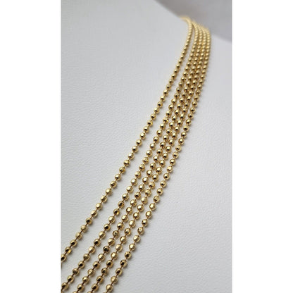 14K Yellow Gold Multi Layered 5 Strands Line Bead Ball Chain Necklace