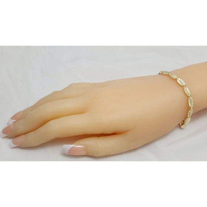 14K Solid Yellow Gold Diamond Cut Tennis Link Bracelet