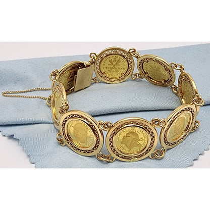 18K Yellow Gold Caciques De Venezuela 21K Gold Coin Link Bracelet