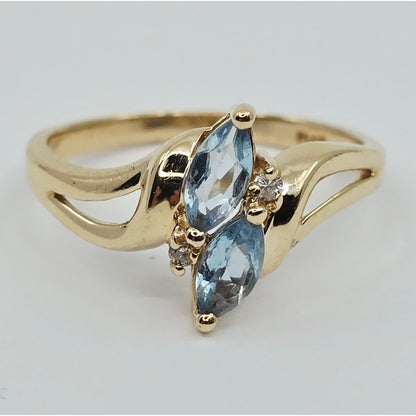 14K Yellow Gold Aquamarine & Diamond Ring