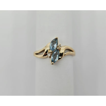 14K Yellow Gold Aquamarine & Diamond Ring