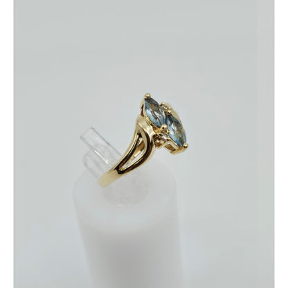 14K Yellow Gold Aquamarine & Diamond Ring