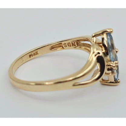 14K Yellow Gold Aquamarine & Diamond Ring