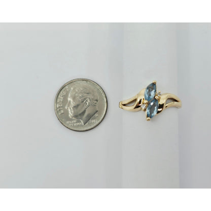 14K Yellow Gold Aquamarine & Diamond Ring