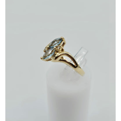14K Yellow Gold Aquamarine & Diamond Ring