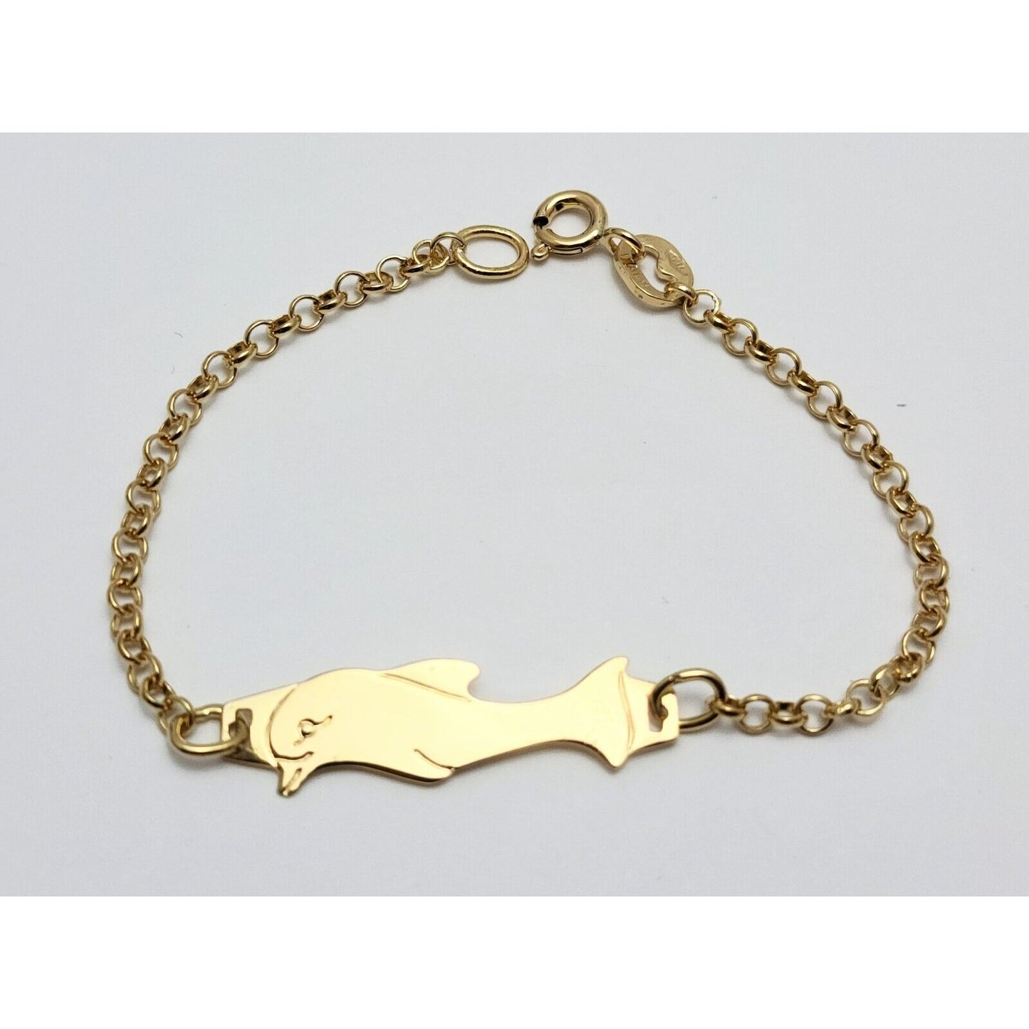 18K Solid Yellow Gold Designer Cable Link Dolphin Baby Bracelet