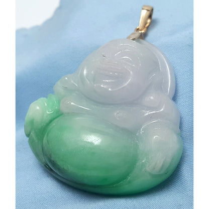 18K Yellow Gold Religious Large Sized Jade Buddha Charm Pendant