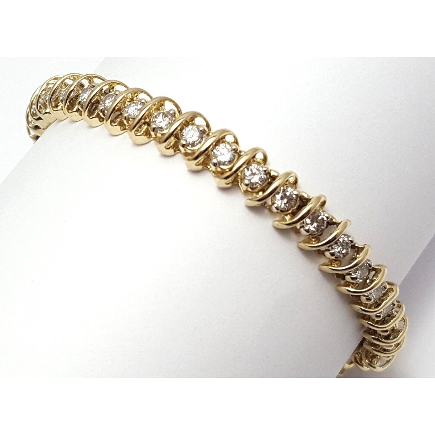 14K Solid Yellow Gold Diamond Tennis Link Bracelet