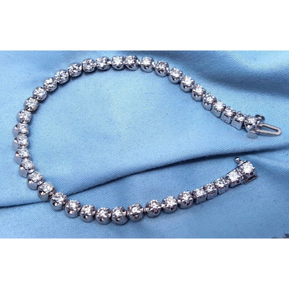 14K Solid White Gold Designer Diamond Tennis Link Bracelet