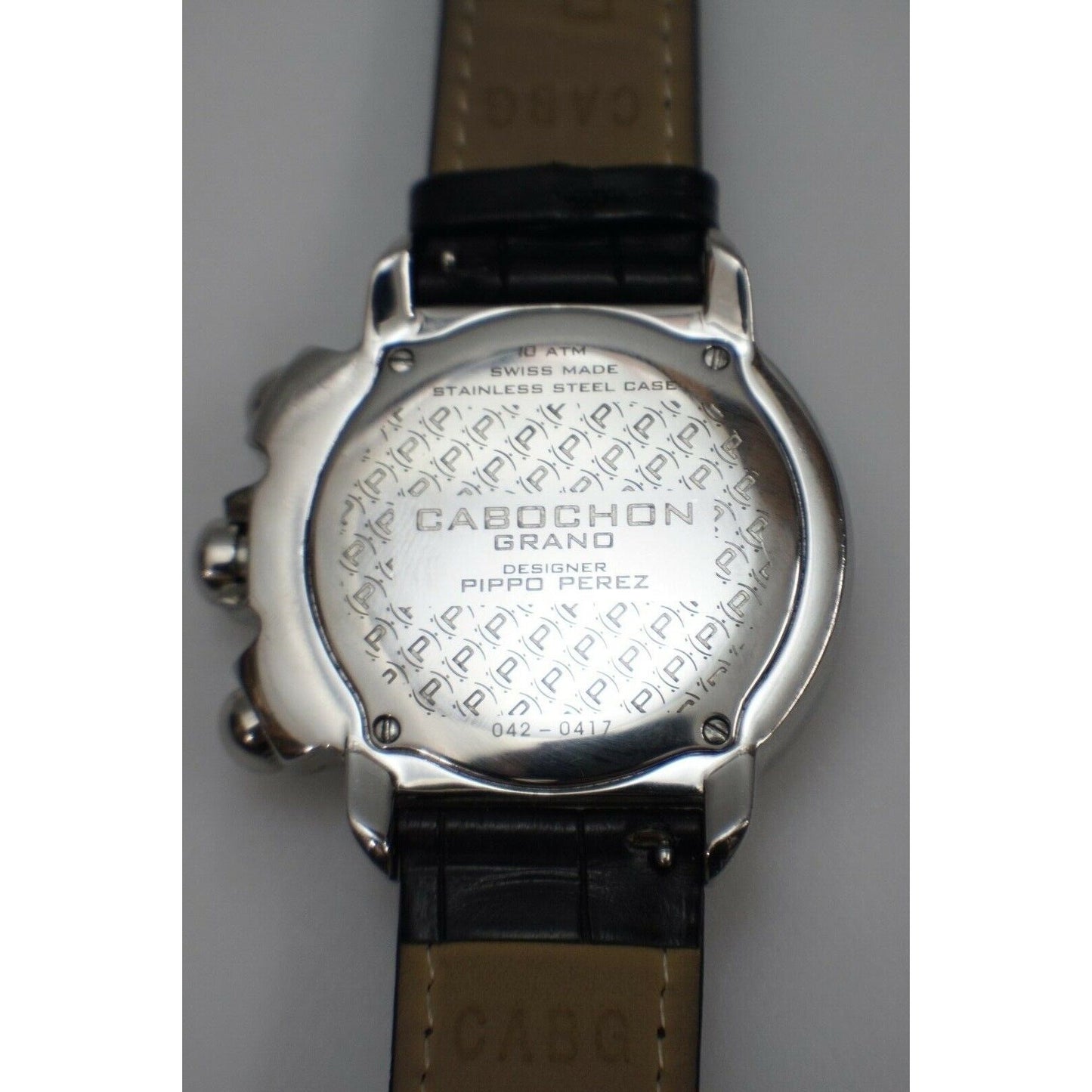 Pippo Perez Cabochon Grand 78 Round Diamond Bezel Black Leather Band