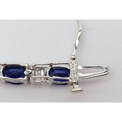 10K Solid White Gold Dark Blue Crystal Tennis Bracelet