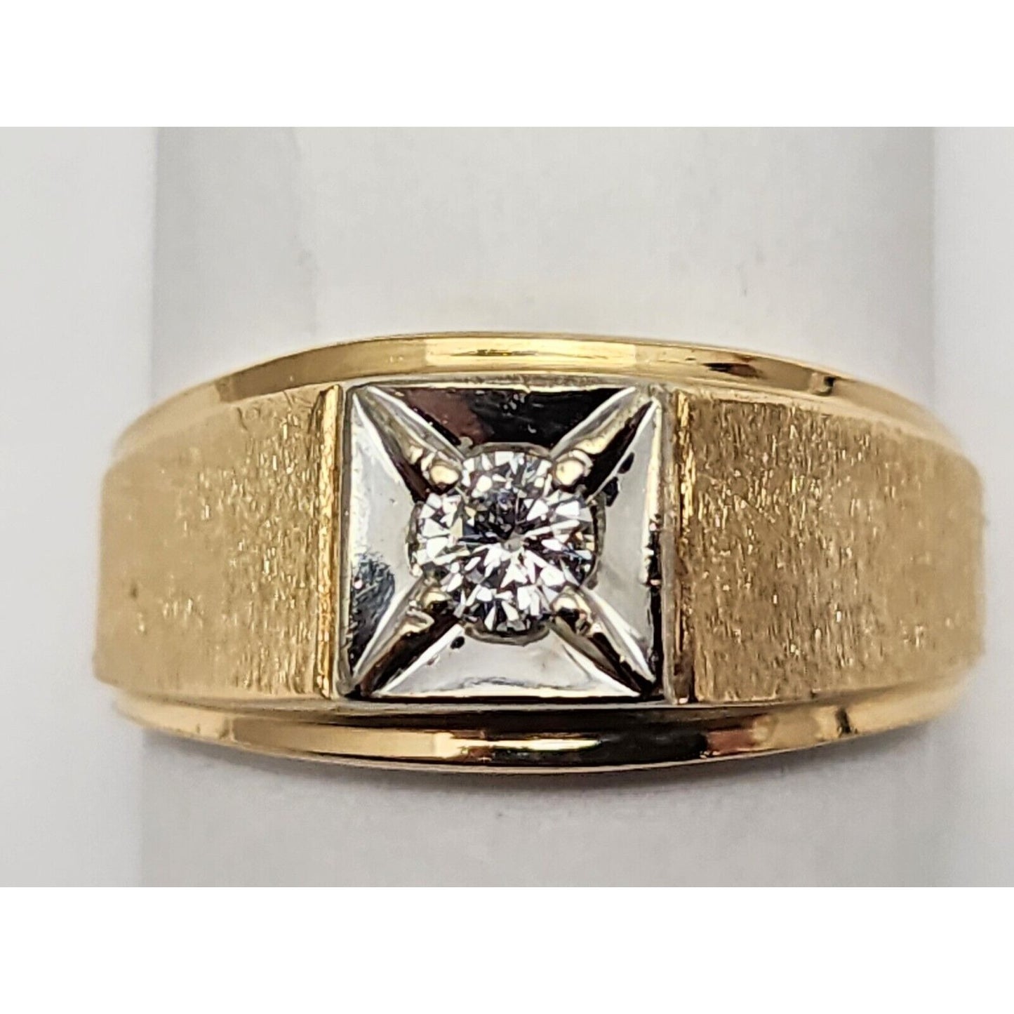 14K Two Tone Gold Mens Diamond Ring