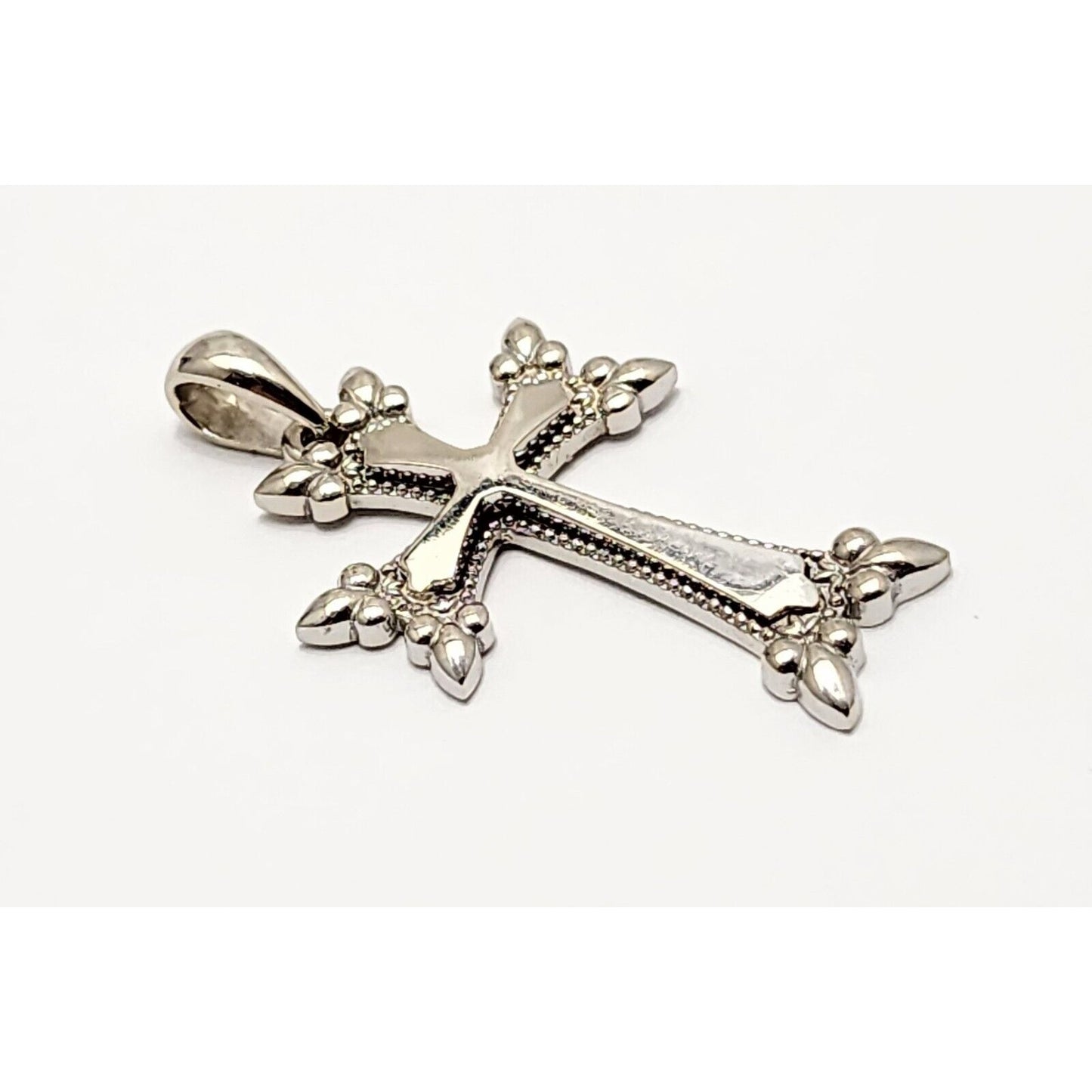 14K Solid White Gold Religious Cross Pendant Charm