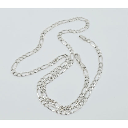 14K White Gold Figaro Link Chain Necklace