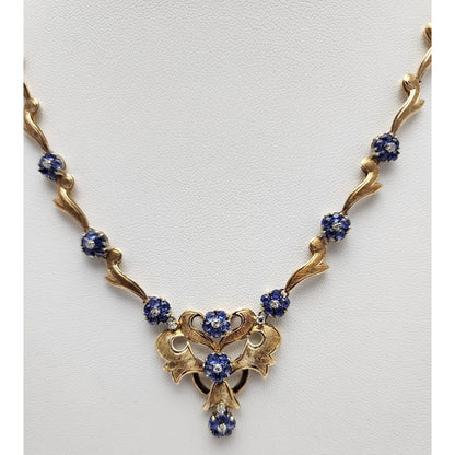 18K Yellow Gold Diamond & Sapphire Choker Chain Necklace