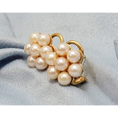 14K Yellow Gold Flower Pearl French Clip Earrings