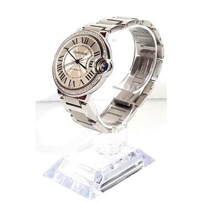 Cartier Ballon Bleu 36mm Diamond Bezel Stainless Steel Automatic 4372 W4BB0024