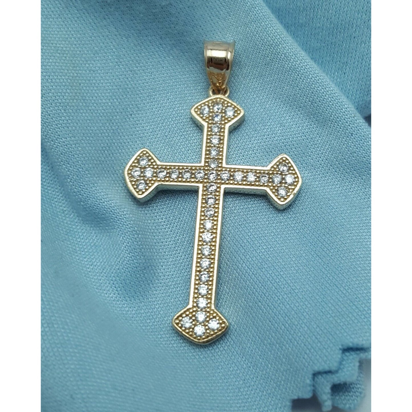 14K Solid Yellow Gold Cross Cubic Zirconia Pendant Charm