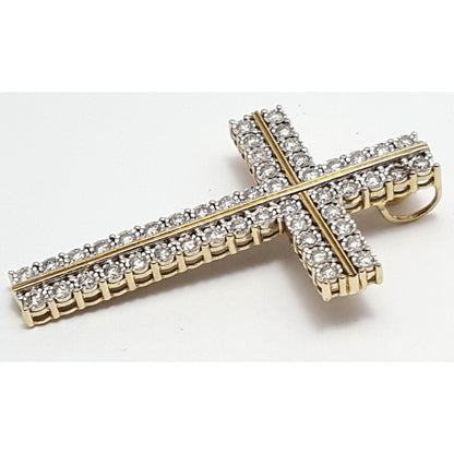 10K Solid Two Tone Gold Designer Diamond Cross Pendant Charm 1.44 ct