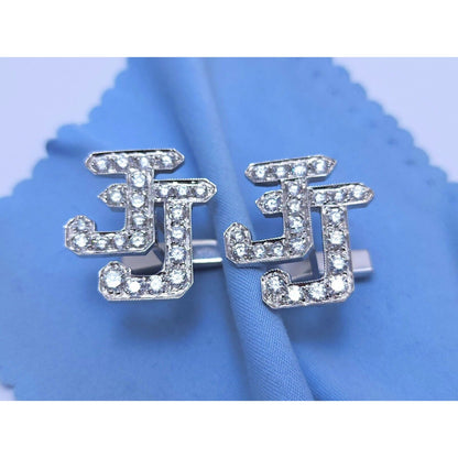 14K White Gold Initial Letter "JJ" Diamond Cufflinks