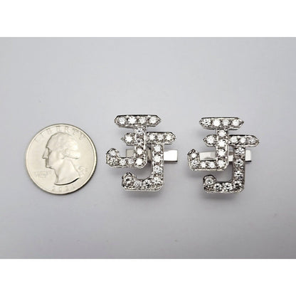 14K White Gold Initial Letter "JJ" Diamond Cufflinks