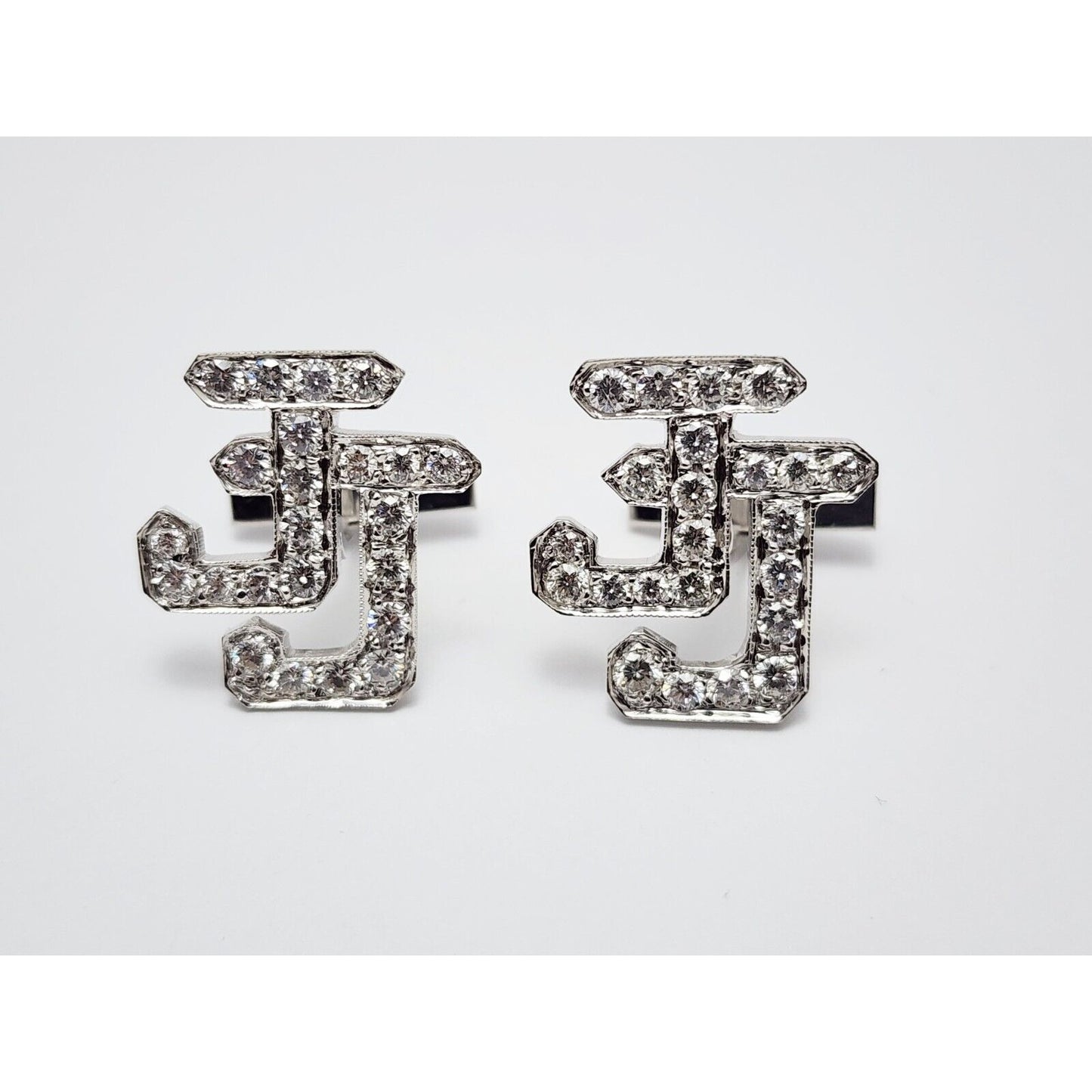 14K White Gold Initial Letter "JJ" Diamond Cufflinks