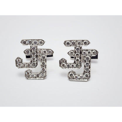 14K White Gold Initial Letter "JJ" Diamond Cufflinks