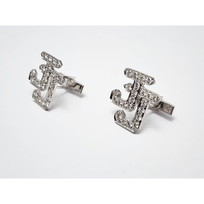 14K White Gold Initial Letter "JJ" Diamond Cufflinks