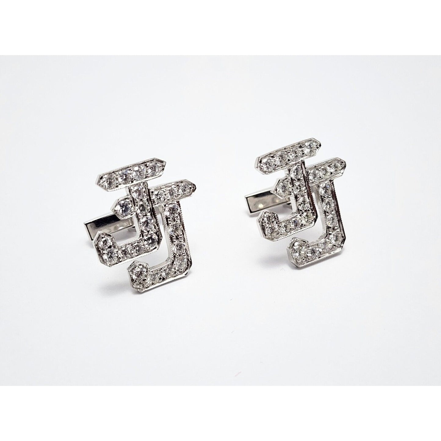 14K White Gold Initial Letter "JJ" Diamond Cufflinks