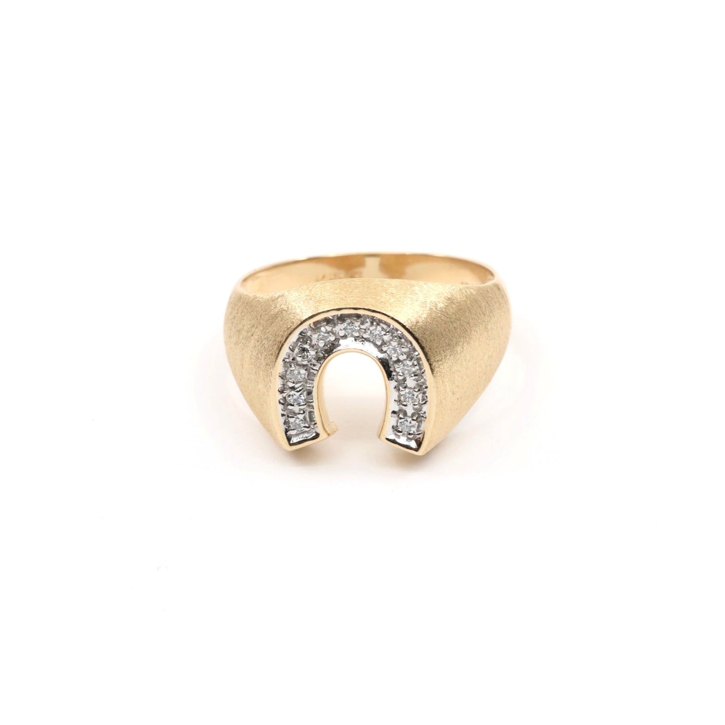 14K Yellow Gold Diamond Horseshoe Men's Signet Ring