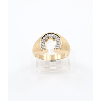 14K Yellow Gold Diamond Horseshoe Men's Signet Ring