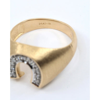 14K Yellow Gold Diamond Horseshoe Men's Signet Ring
