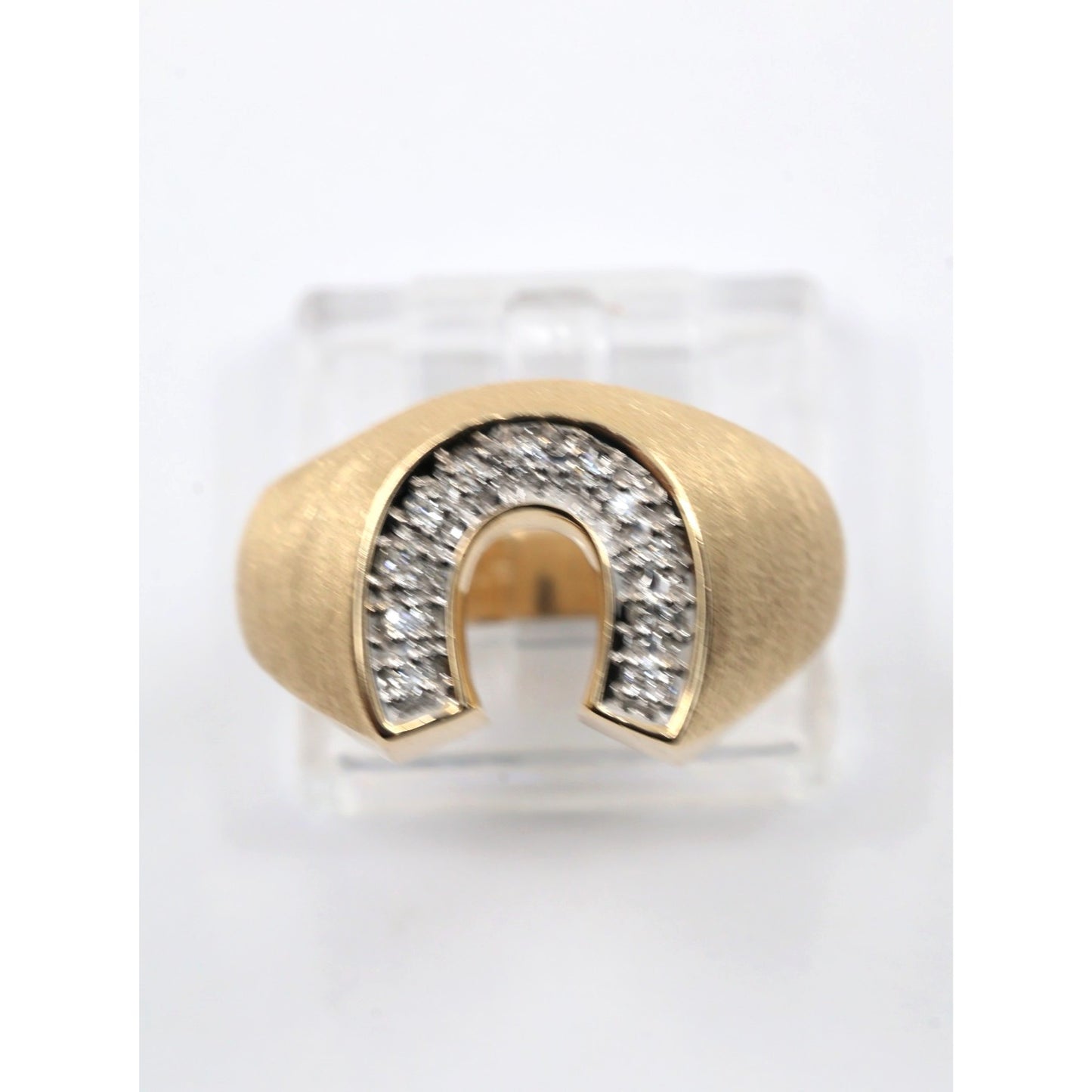 14K Yellow Gold Diamond Horseshoe Men's Signet Ring