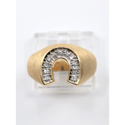 14K Yellow Gold Diamond Horseshoe Men's Signet Ring