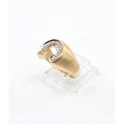 14K Yellow Gold Diamond Horseshoe Men's Signet Ring