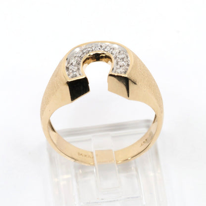 14K Yellow Gold Diamond Horseshoe Men's Signet Ring