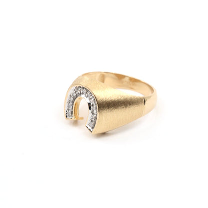 14K Yellow Gold Diamond Horseshoe Men's Signet Ring