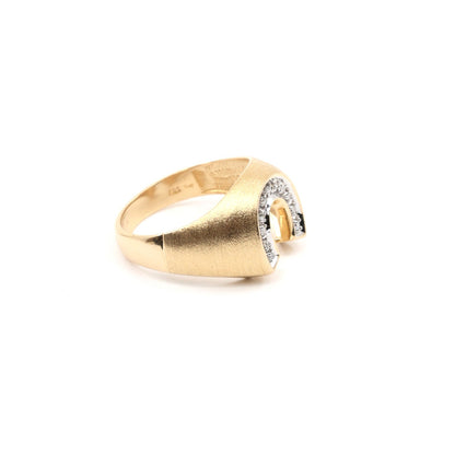 14K Yellow Gold Diamond Horseshoe Men's Signet Ring
