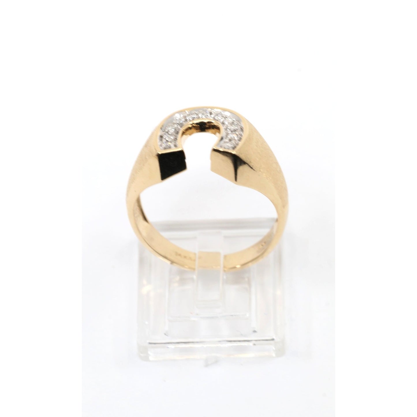 14K Yellow Gold Diamond Horseshoe Men's Signet Ring