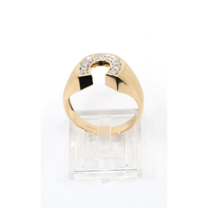 14K Yellow Gold Diamond Horseshoe Men's Signet Ring