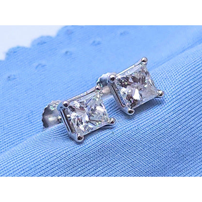 14K White Gold Princess Cut Diamond Stud Earrings