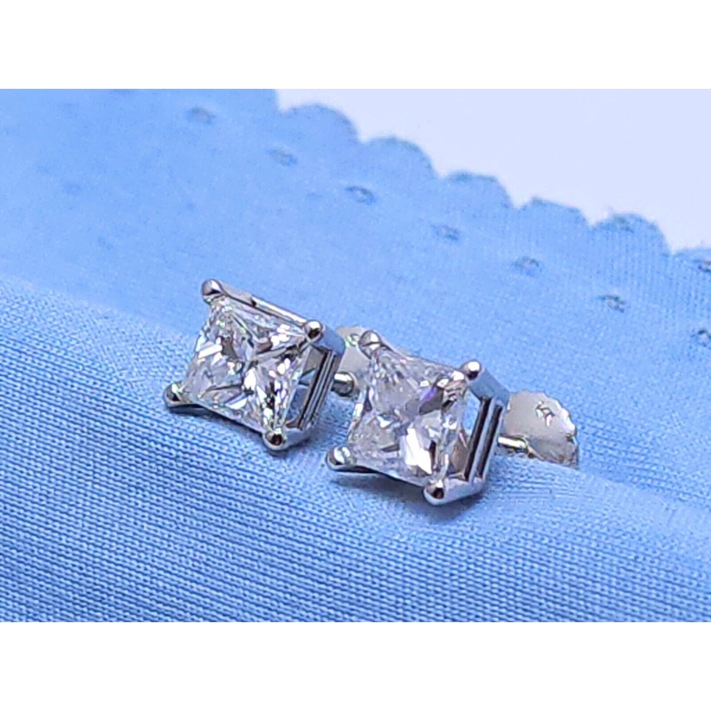 14K White Gold Princess Cut Diamond Stud Earrings