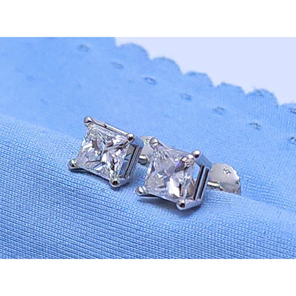 14K White Gold Princess Cut Diamond Stud Earrings