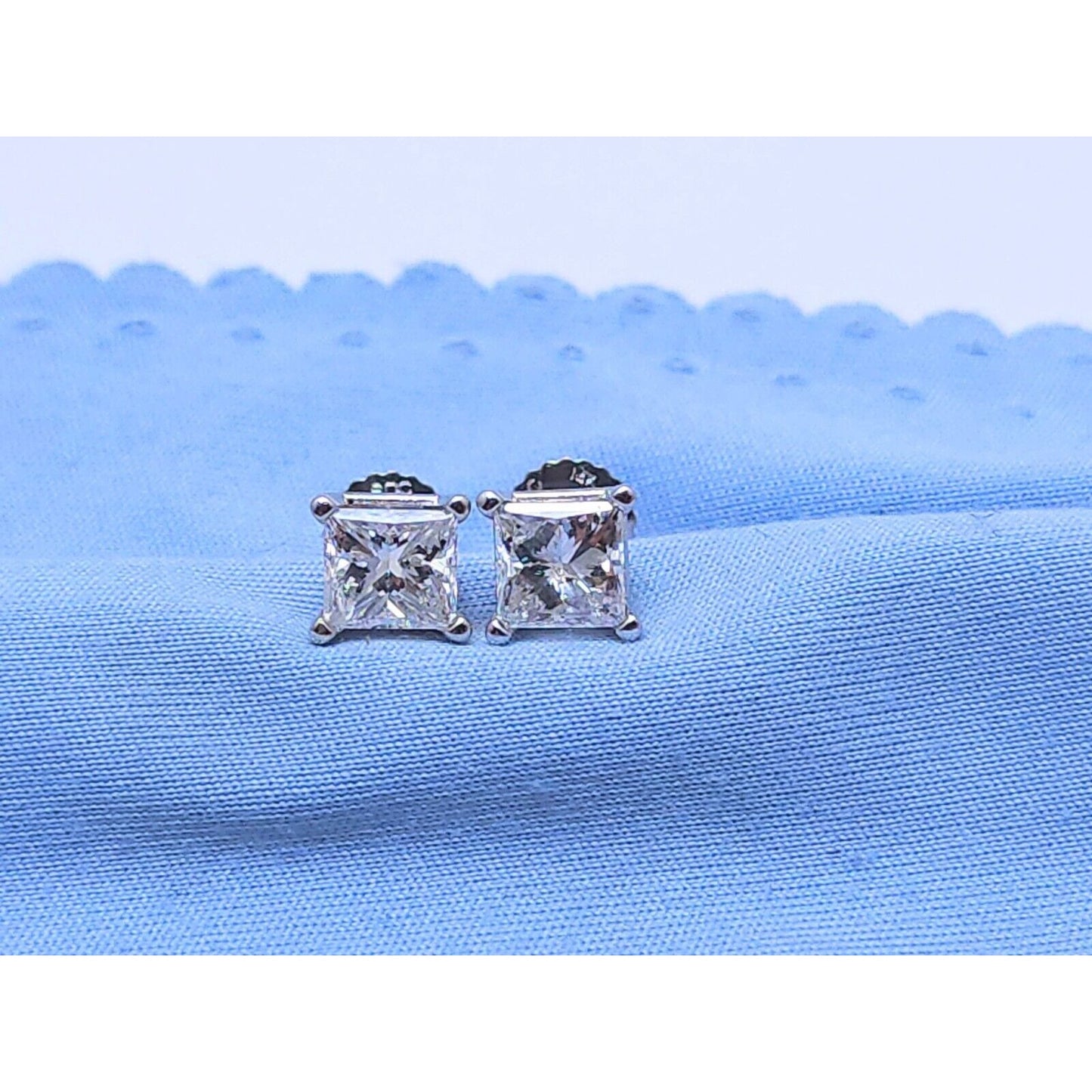 14K White Gold Princess Cut Diamond Stud Earrings