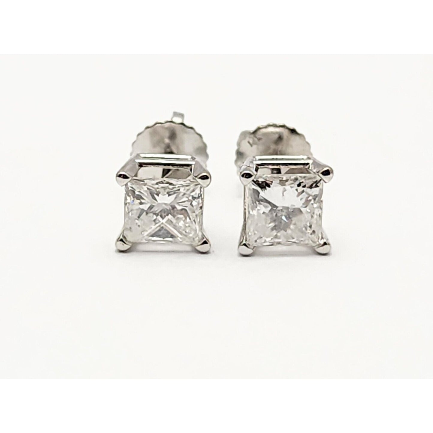 14K White Gold Princess Cut Diamond Stud Earrings